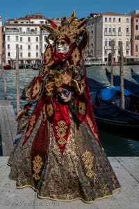 Les costumés du carnaval de Venise devant la Madonna de la Salute.