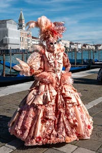 Les costumés du carnaval de Venise devant la Madonna de la Salute.