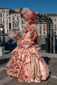 Les costumés du carnaval de Venise devant la Madonna de la Salute.