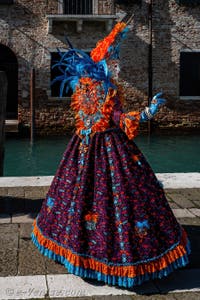 Les costumés du carnaval de Venise devant la Madonna de la Salute.