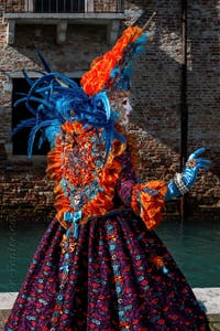 Les costumés du carnaval de Venise devant la Madonna de la Salute.