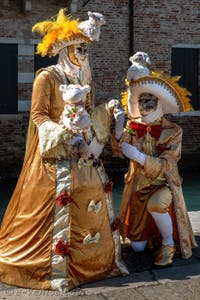 Les costumés du carnaval de Venise devant la Madonna de la Salute.