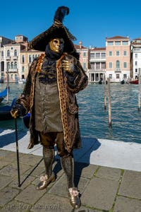 Les costumés du carnaval de Venise devant la Madonna de la Salute.