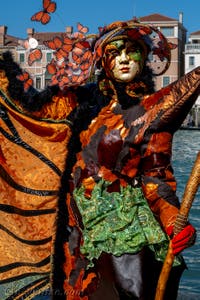 Les costumés du carnaval de Venise devant la Madonna de la Salute.