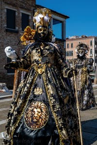 Les costumés du carnaval de Venise devant la Madonna de la Salute.