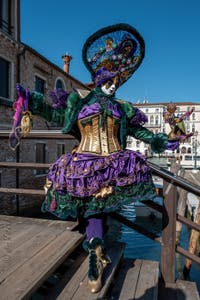 Les costumés du carnaval de Venise devant la Madonna de la Salute.