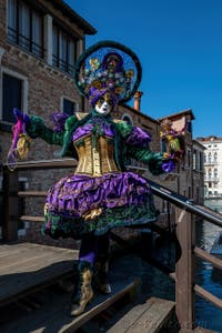 Les costumés du carnaval de Venise devant la Madonna de la Salute.