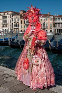 Les costumés du carnaval de Venise devant la Madonna de la Salute.