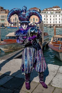 Les costumés du carnaval de Venise devant la Madonna de la Salute.