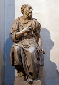 Statue de saint Côme par Giovanni Angelo Montorsoli, Sacrestia Nuova, la chapelle Médicis de Michel-Ange à Florence en Italie