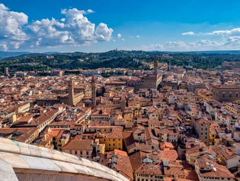 Vue de Florence, du musée du Bargello, de l'église Badia Fiorentina et du Palazzo Vecchio depuis le dôme de Brunelleschi