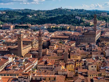 Vue de Florence, du musée du Bargello, de l'église Badia Fiorentina et du Palazzo Vecchio depuis le dôme de Brunelleschi