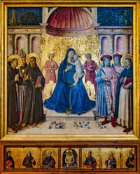 Beato Angelico, Rétable di Bosco ai Frati, Vierge en Trône, détrempe et feuille d'or sur bois, 1450, couvent de San Marco à Florence Italie
