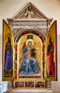 Beato Angelico, Tabernacle des Liniers, Vierge à l'enfant, détrempe et feuille d'or sur bois, 1433-1436, couvent de San Marco à Florence Italie