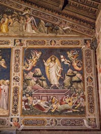Fresques Sacristie église Santa Croce Résurrection par Niccolo Guerini (1340) à Florence en Italie