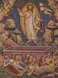 Fresques Sacristie église Santa Croce Résurrection par Niccolo Guerini (1340) à Florence en Italie