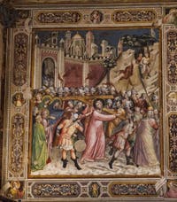 Fresques Sacristie église Santa Croce Montée au Calvaire par Spinello Aretino (1340) à Florence en Italie