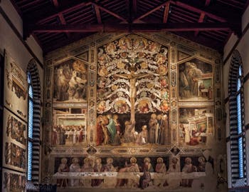 Fresques de Taddeo Gaddi l'Arbre de Vie et la Cène (1350) dans le réfectoire de l'église de Santa Croce à Florence en Italie