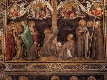 Fresques de Taddeo Gaddi l'Arbre de Vie (1350) dans le réfectoire de l'église de Santa Croce à Florence en Italie
