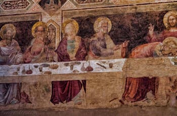 Fresques de Taddeo Gaddi la Cène (1350) dans le réfectoire de l'église de Santa Croce à Florence en Italie