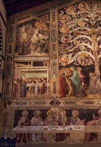 Fresques de Taddeo Gaddi (1350) dans le réfectoire de l'église de Santa Croce à Florence en Italie