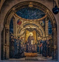 Neri di Bicci, fresque de saint Jean Gualbert entouré des Saints Vallombrosains, 1455, église Santa Trinita à Florence en Italie