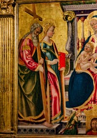 Nicolas Neri di Bicci, Triptyque de la Vierge à l'enfant en trône avec Saint-André et Catherine d'Alexandrie, 1466, Basilique Santa Trinita à Florence en Italie