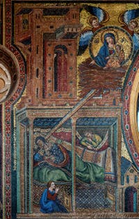 Mosaïques de Gaddo Gaddi, apparition de la Vierge en songe au patricien Giovanni, loge des bénédictions de la Basilique Sainte Marie Majeure