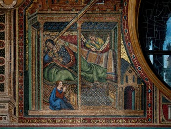 Mosaïque de Gaddo Gaddi, apparition de la Vierge en songe au patricien Giovanni, loge des bénédictions de la Basilique Sainte Marie Majeure