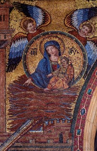 Mosaïque de Gaddo Gaddi, apparition de la Vierge en songe au patricien Giovanni, loge des bénédictions de la Basilique Sainte Marie Majeure