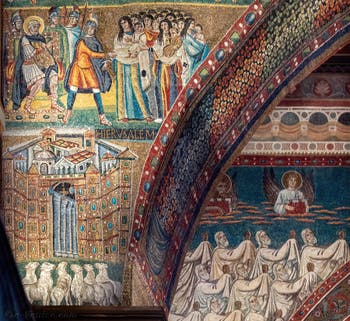 Mosaïques de l'arc triomphal, Massacre des innocents, ville de Jérusalem, Basilique Sainte Marie Majeure à Rome