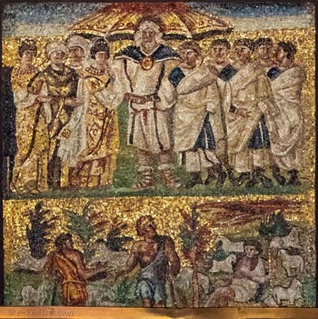 Moïse épouse Séphora et Moïse berger devant le buisson ardent, Mosaïques côté latéral droite dans la Basilique Sainte Marie Majeure à Rome