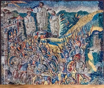 Moïse demande l'aide du Seigneur et victoire contre les Amalécites, Mosaïques côté latéral droite dans la Basilique Sainte Marie Majeure à Rome