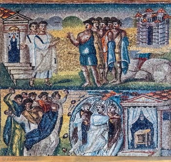 Retour des éclaireurs de la terre de Canaan et révolte du peuple d'Israel contre Moïse Aaron et Josué, Mosaïques côté latéral droite dans la Basilique Sainte Marie Majeure à Rome
