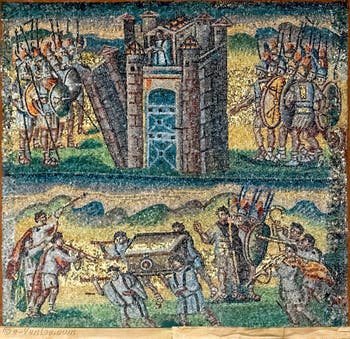 Josué face au chef de l'armée de l'Eternel, fuite et retour des espions, Mosaïques côté latéral droite dans la Basilique Sainte Marie Majeure à Rome