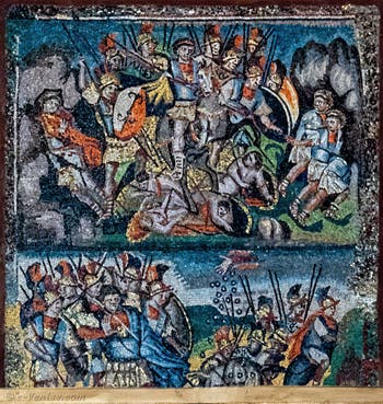 Victoire de Josué contre les Amorrites, persécution des vaincus, Mosaïques côté latéral droite dans la Basilique Sainte Marie Majeure à Rome