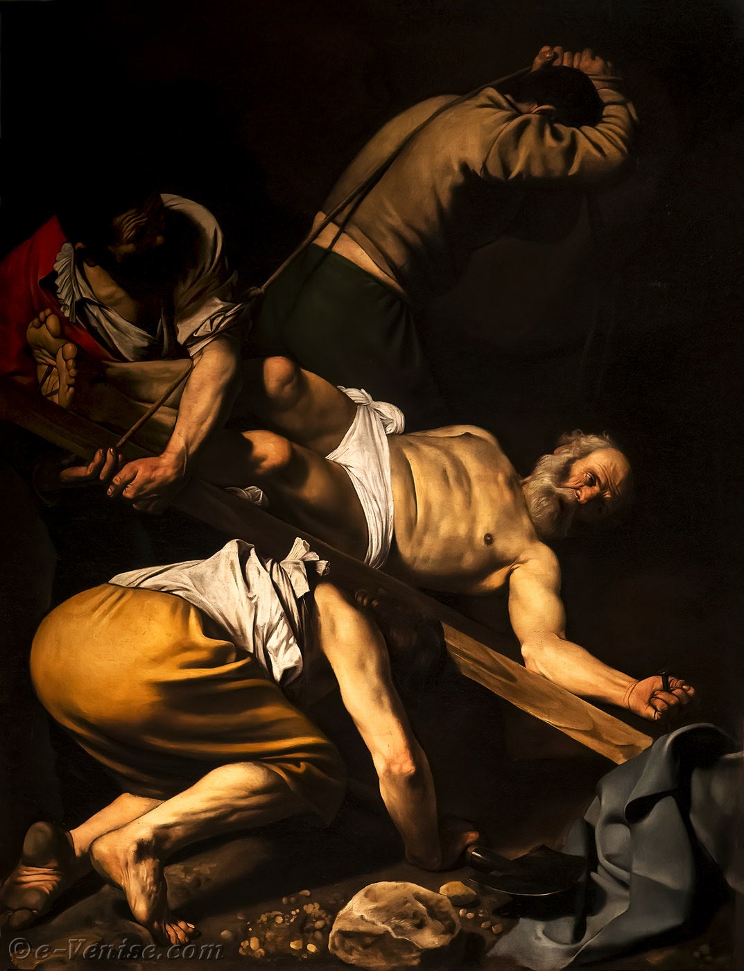 Saint Pierre et saint Paul : Les deux piliers de l'Église  Caravage-crucifixion-de-saint-pierre-chapelle-cerasi-santa-maria-del-popolo-rome-italie-02