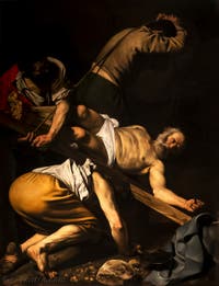 Caravage, La Crucifixion de saint Pierre, Chapelle Cerasi dans l'église Santa Maria del Popolo à Rome en Italie