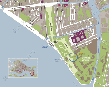 Plan de Situation des Pavillons des Giardini de la Biennale d'Art à Venise Italie