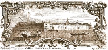 L'île du Lazzaretto Vecchio, où l'on traitait les pestiférés, en face de l'île du Lido à Venise