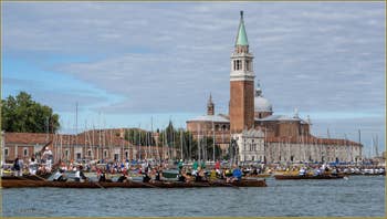 The Vogalonga on the Basin of St. Mark, in front of the Campanile of San Giorgio in Venice