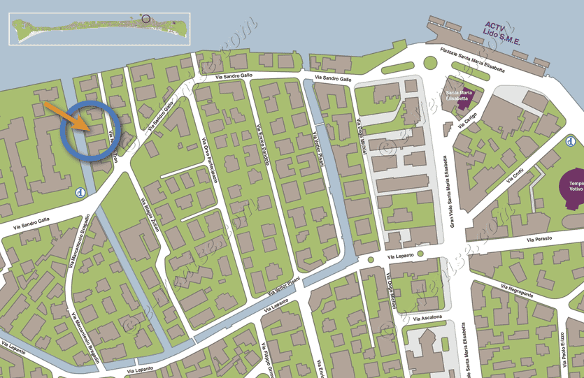 Plan de Situation de Lido Gallo Vista sur l'île du Lido