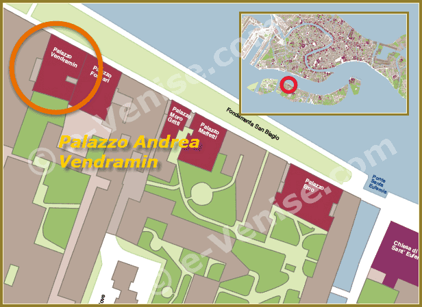 Plan de Situation à Venise de Palazzo Andrea Vendramin