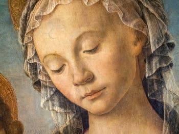 Botticelli, Madonna Vierge à l'enfant, saint Jean et deux anges, détrempe sur bois, 1468,  Galerie de l'Accadémia à Florence en Italie