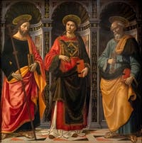 Domenico Ghirlandaio, saint Stéphane entre saint Jacques et saint Pierre, 1493, huile sur bois,  Galerie de l'Accadémia à Florence en Italie