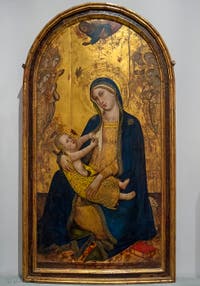 Don Silvestro dei Gherarducci, Madonna, Vierge de l'humilité et anges, détrempe sur bois et feuille d'or, 1370-1375 Galerie de l'Accadémia à Florence en Italie