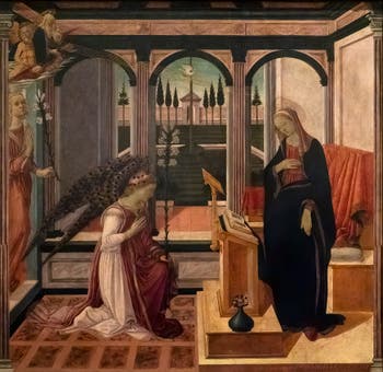 Maestro de la Nativita Johnson, Filippino Lippi, Annonciation, huile sur bois, 1475-1480, Galerie de l'Accadémia à Florence en Italie