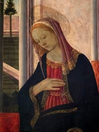 Maestro de la Nativita Johnson, Filippino Lippi, Annonciation, huile sur bois, 1475-1480, Galerie de l'Accadémia à Florence en Italie