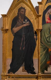 Giovanni del Biondo, Présentation de Jésus au Temple, saint Jean-Baptiste et saint Benoît, détrempe sur bois et or, 1364, Galerie de l'Accadémia à Florence en Italie