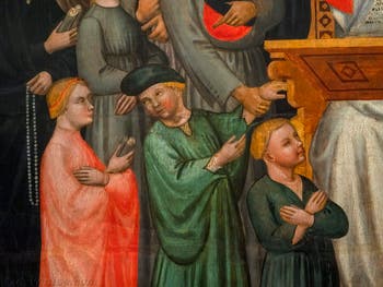 Maestro di Sant'Ivo, Sant'Ivo, Saint-Yves rend la justice, détrempe sur bois, 1405-1410, Galerie de l'Accademia, Florence Italie